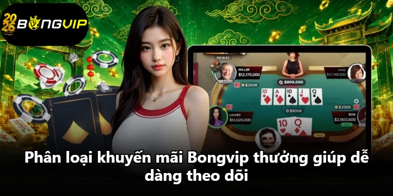 Phân loại khuyến mãi Bongvip thưởng giúp dễ dàng theo dõi.